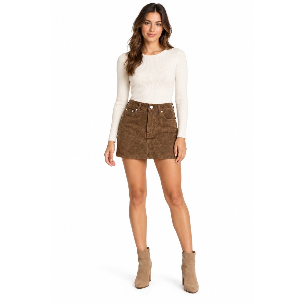 BLANKNYC Genuine Suede Leather Mini Skirt Size 29 Chocolate Brown